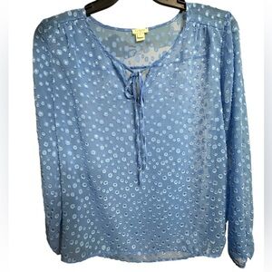 J.CREW Women's Long Sleeve Polka Dot Blue Top Polyester Size Medium